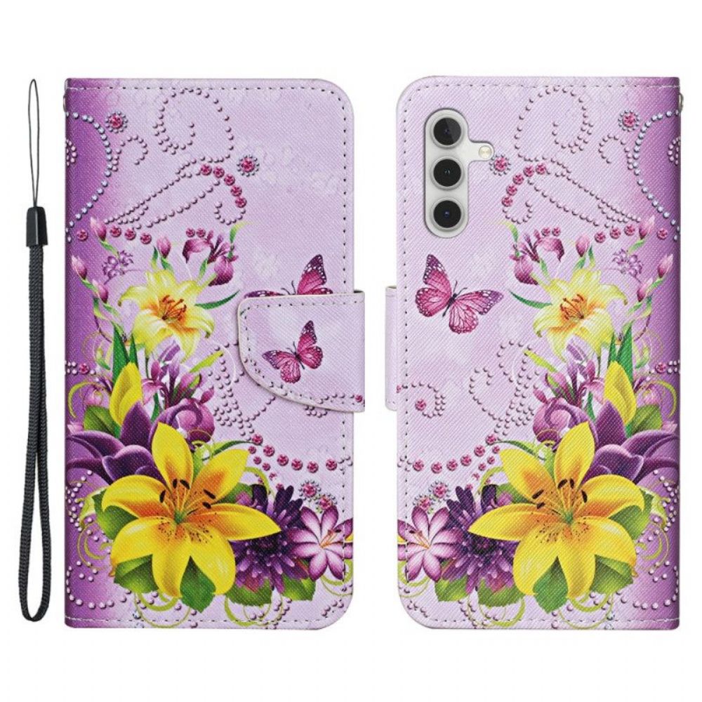 Folio-hoesje voor Samsung Galaxy A54 5G Meesterlijke Vlinders Met Lanyard