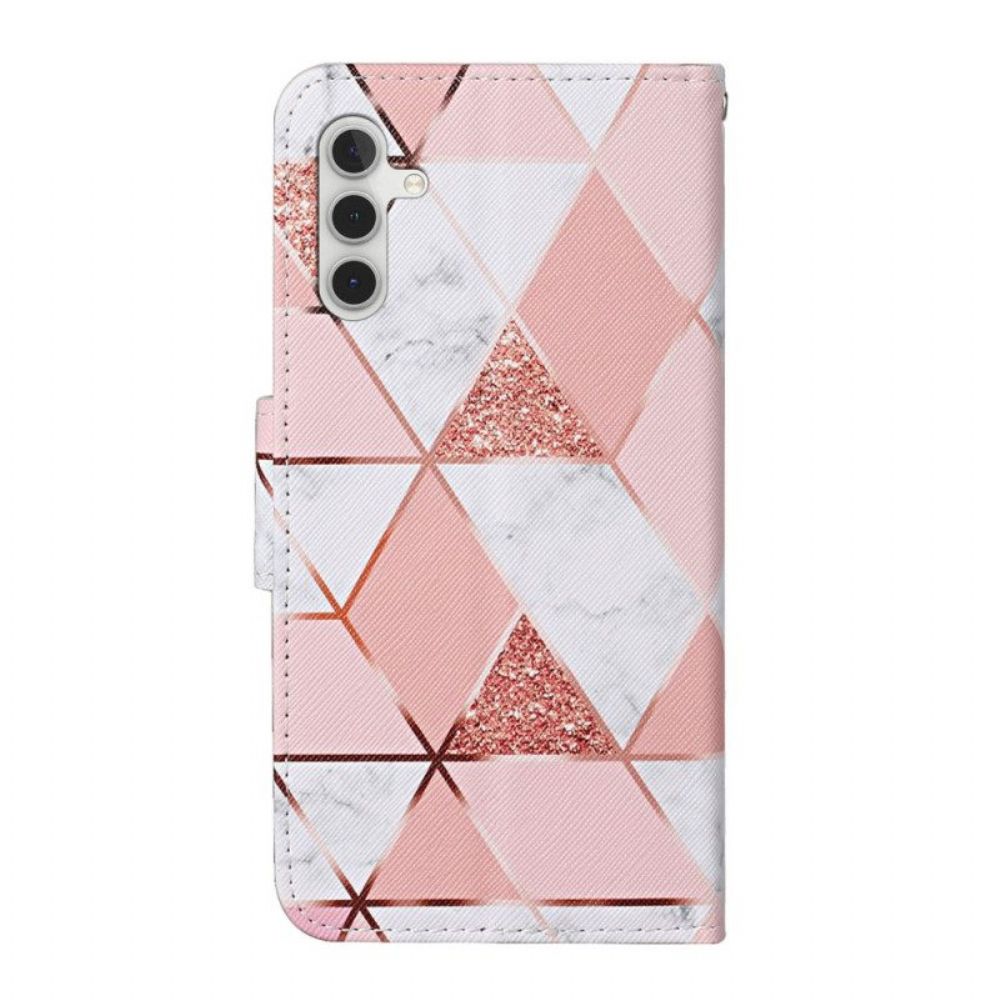 Folio-hoesje voor Samsung Galaxy A54 5G Met Ketting Marmer En Glitter Strappy