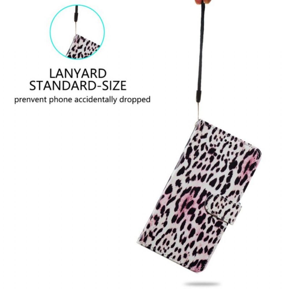 Folio-hoesje voor Samsung Galaxy A54 5G Met Ketting Strappy Leopard-stijl