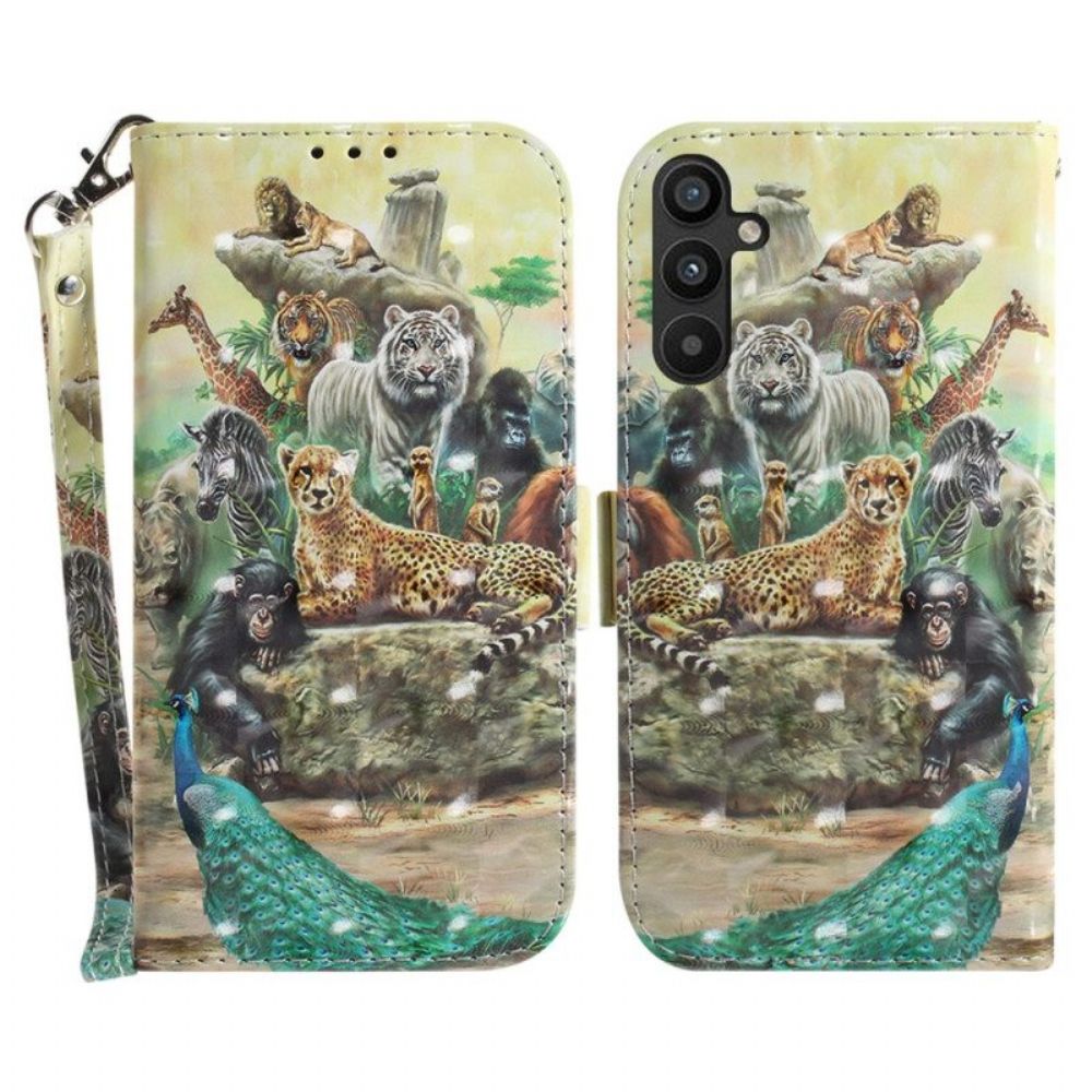 Folio-hoesje voor Samsung Galaxy A54 5G Met Ketting String Safari Dieren