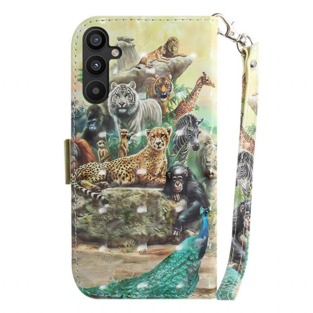 Folio-hoesje voor Samsung Galaxy A54 5G Met Ketting String Safari Dieren