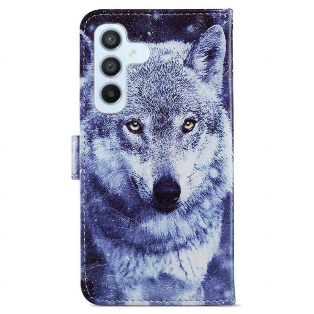 Folio-hoesje voor Samsung Galaxy A54 5G Met Ketting Tedere Wolf Met Riem