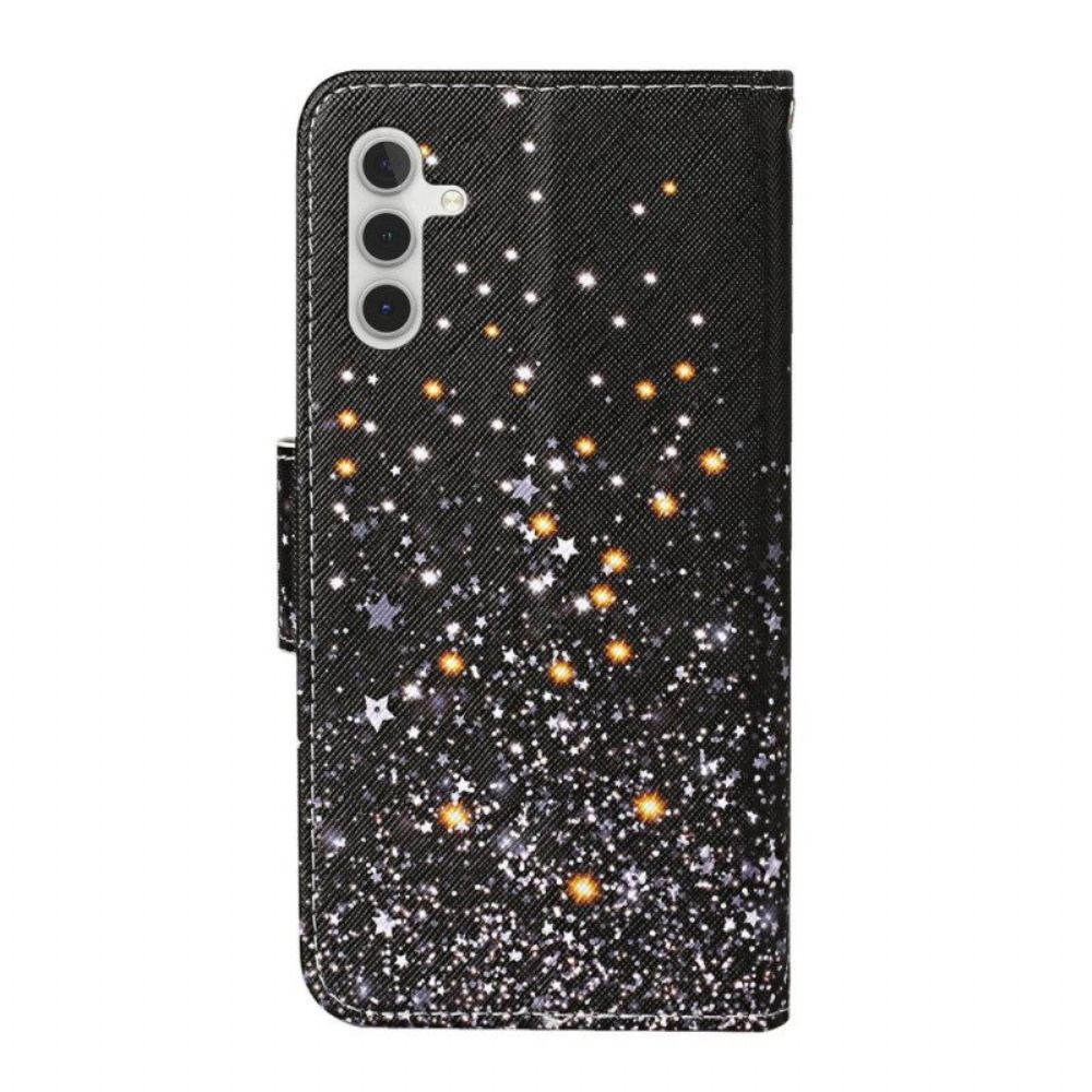 Folio-hoesje voor Samsung Galaxy A54 5G Met Ketting Zwarte Onderkant En Glitterbandjes