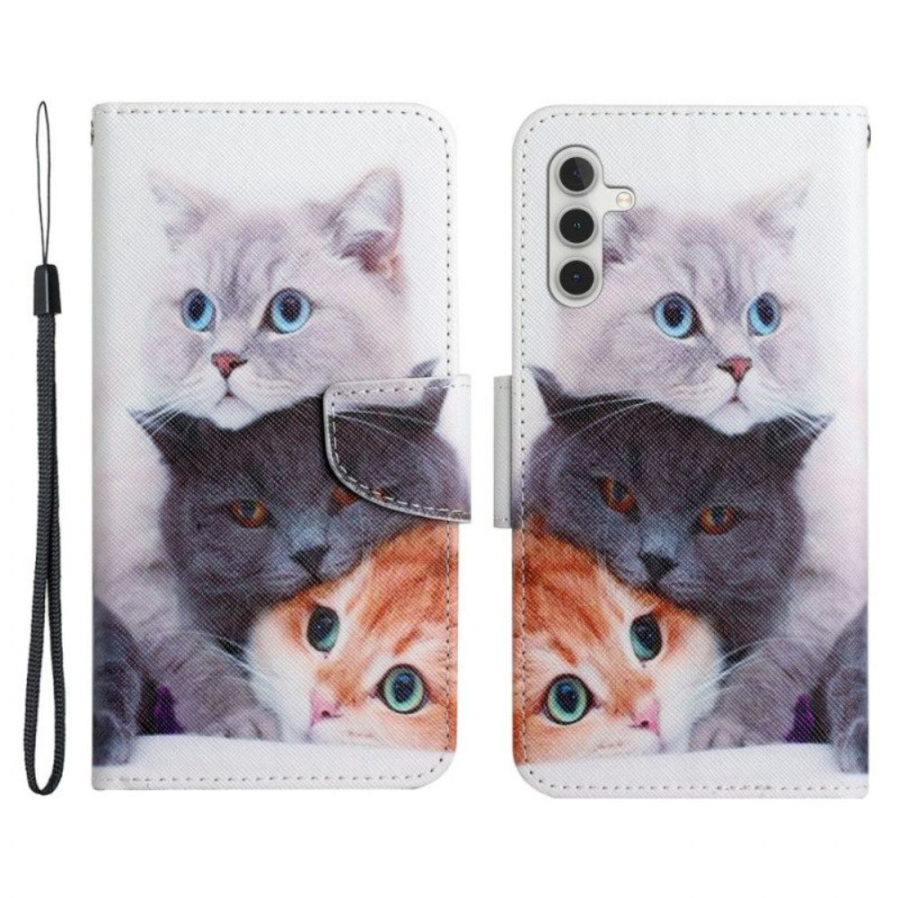 Folio-hoesje voor Samsung Galaxy A54 5G Tales Of Cats Met Lanyard