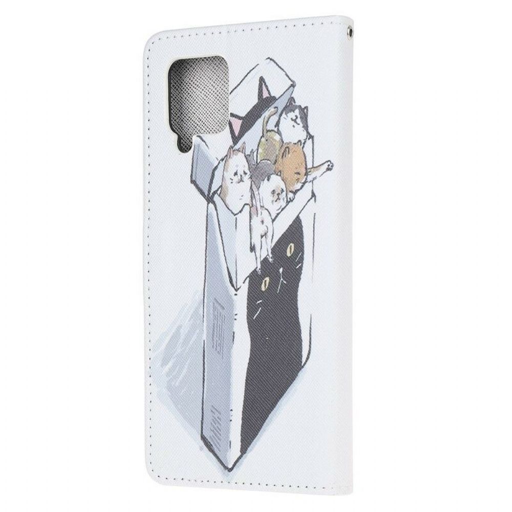 Folio-hoesje voor Samsung Galaxy M12 / A12 Met Ketting Levering Katten Met Strings