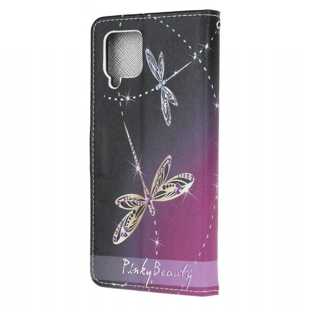 Folio-hoesje voor Samsung Galaxy M12 / A12 Met Ketting Strappy Libellen