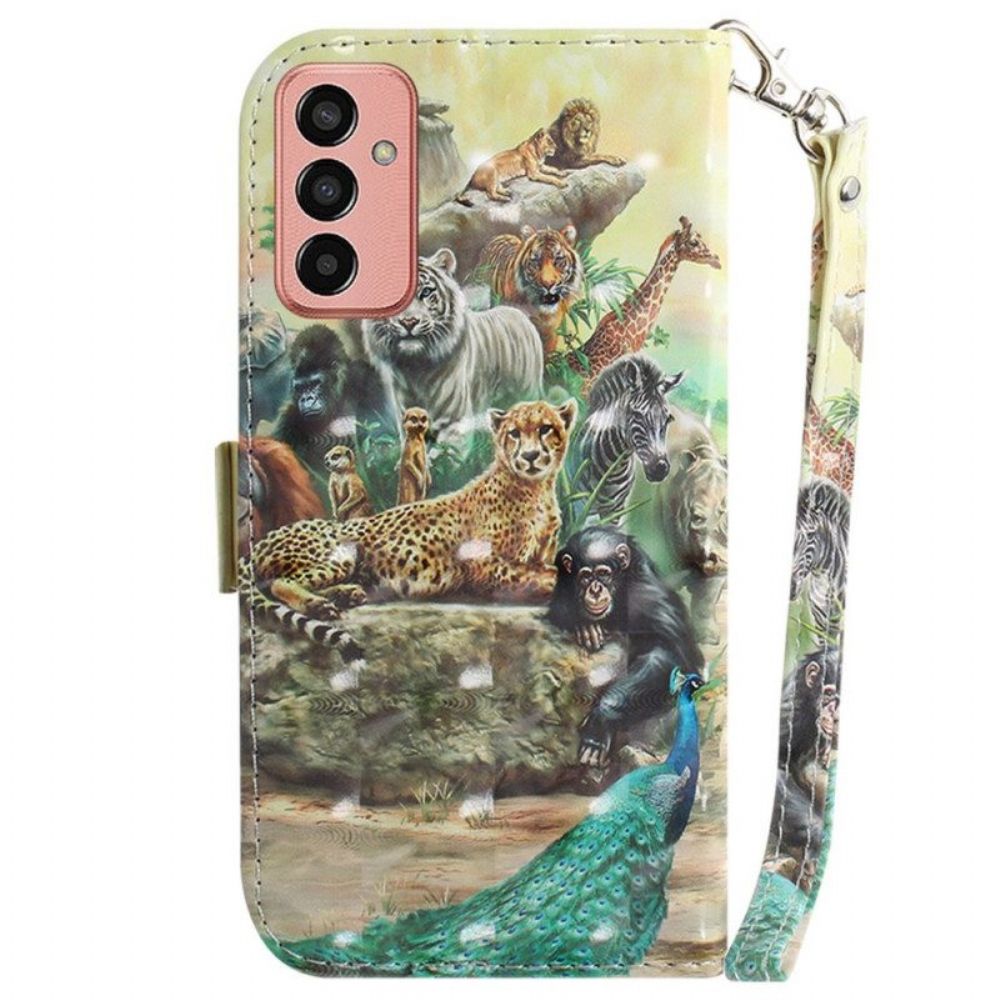 Folio-hoesje voor Samsung Galaxy M13 Met Ketting String Safari Dieren