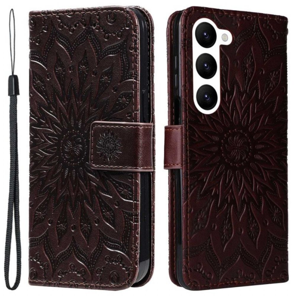 Folio-hoesje voor Samsung Galaxy S23 5G Mandala Zon Met Lanyard