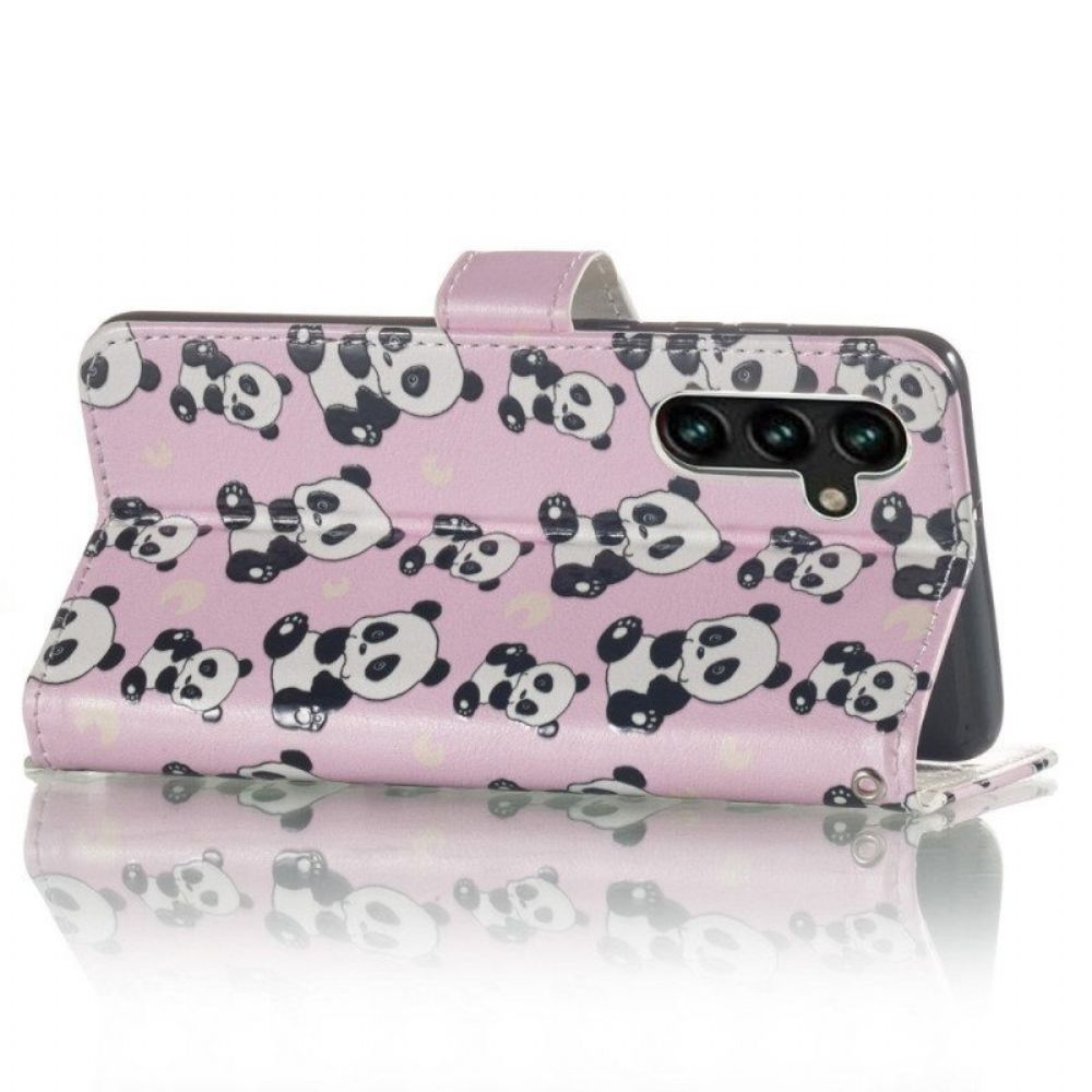 Folio-hoesje voor Samsung Galaxy S23 5G Met Ketting Panda's Met Bandjes