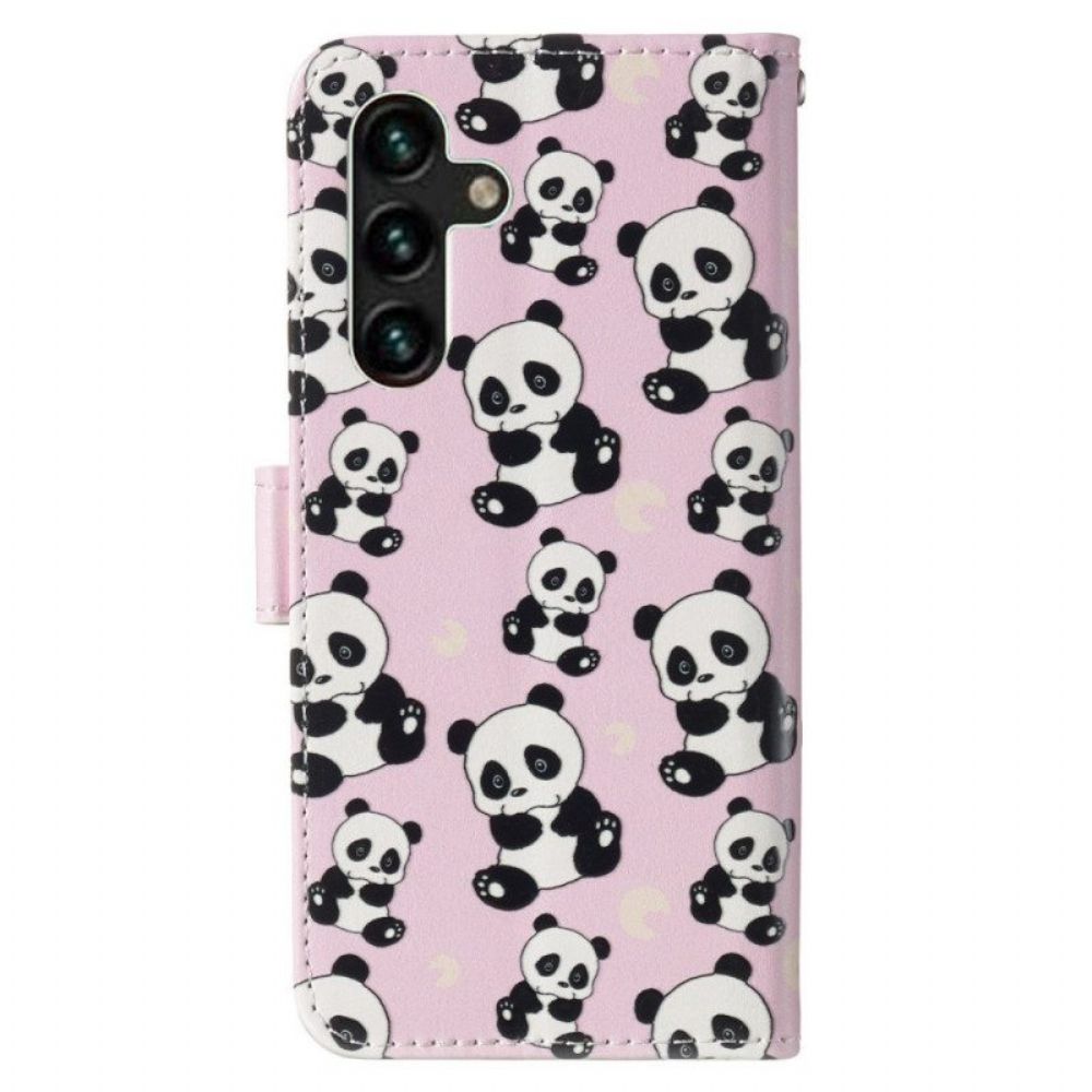 Folio-hoesje voor Samsung Galaxy S23 5G Met Ketting Panda's Met Bandjes