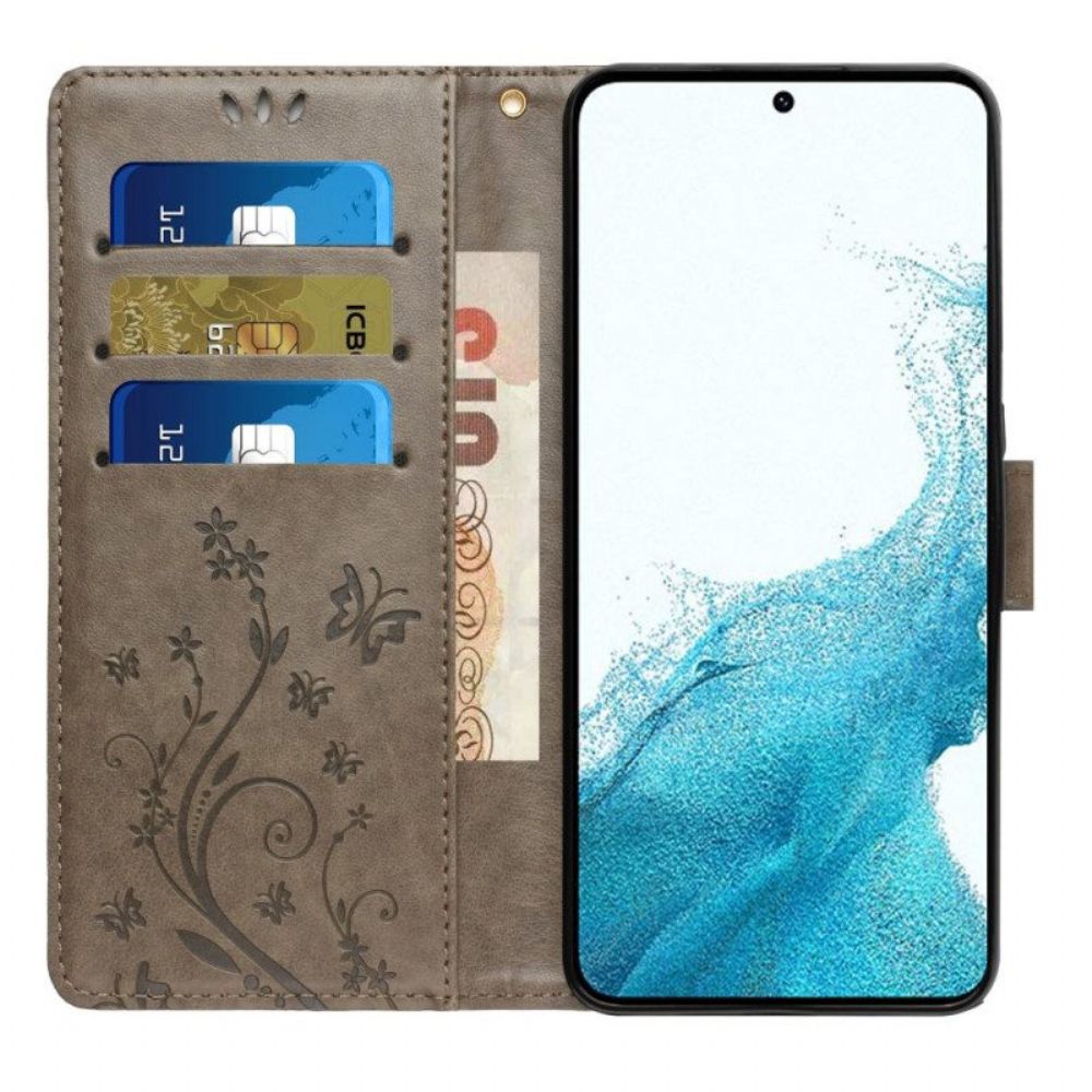 Folio-hoesje voor Samsung Galaxy S23 5G Met Ketting Strakke Bloemen