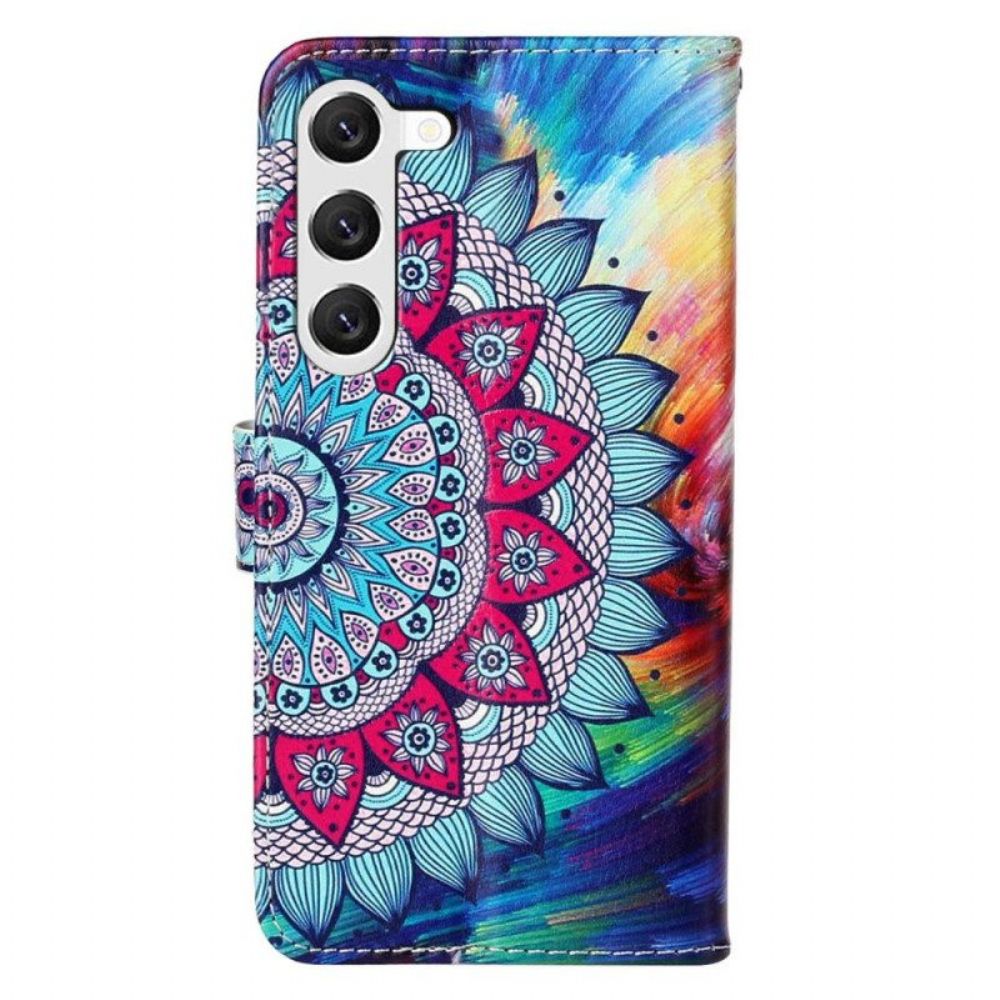 Folio-hoesje voor Samsung Galaxy S23 Plus 5G Met Ketting Kleurrijke Strappy Mandala