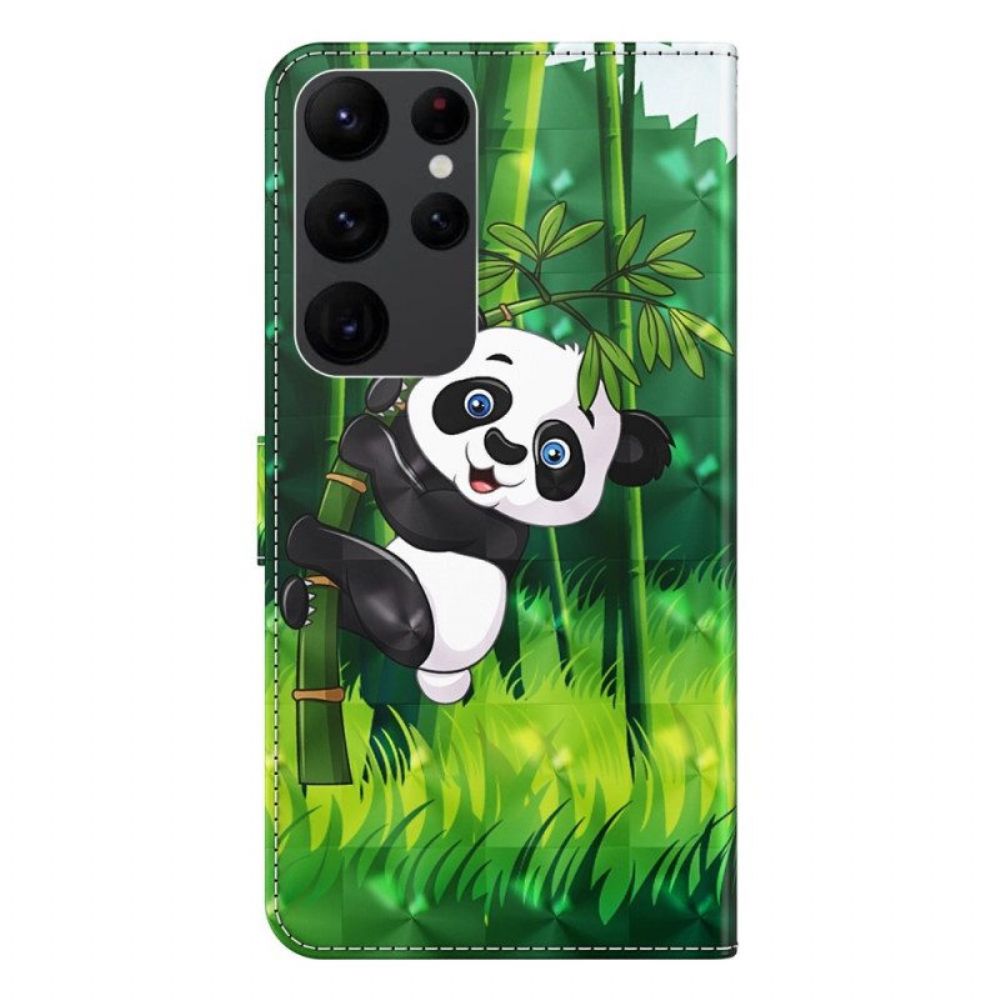 Folio-hoesje voor Samsung Galaxy S23 Ultra 5G Met Ketting Bamboe Panda Met Lanyard