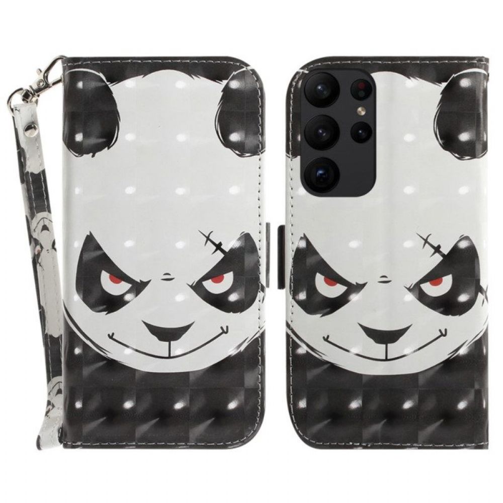 Folio-hoesje voor Samsung Galaxy S23 Ultra 5G Met Ketting Boze Panda Met Lanyard