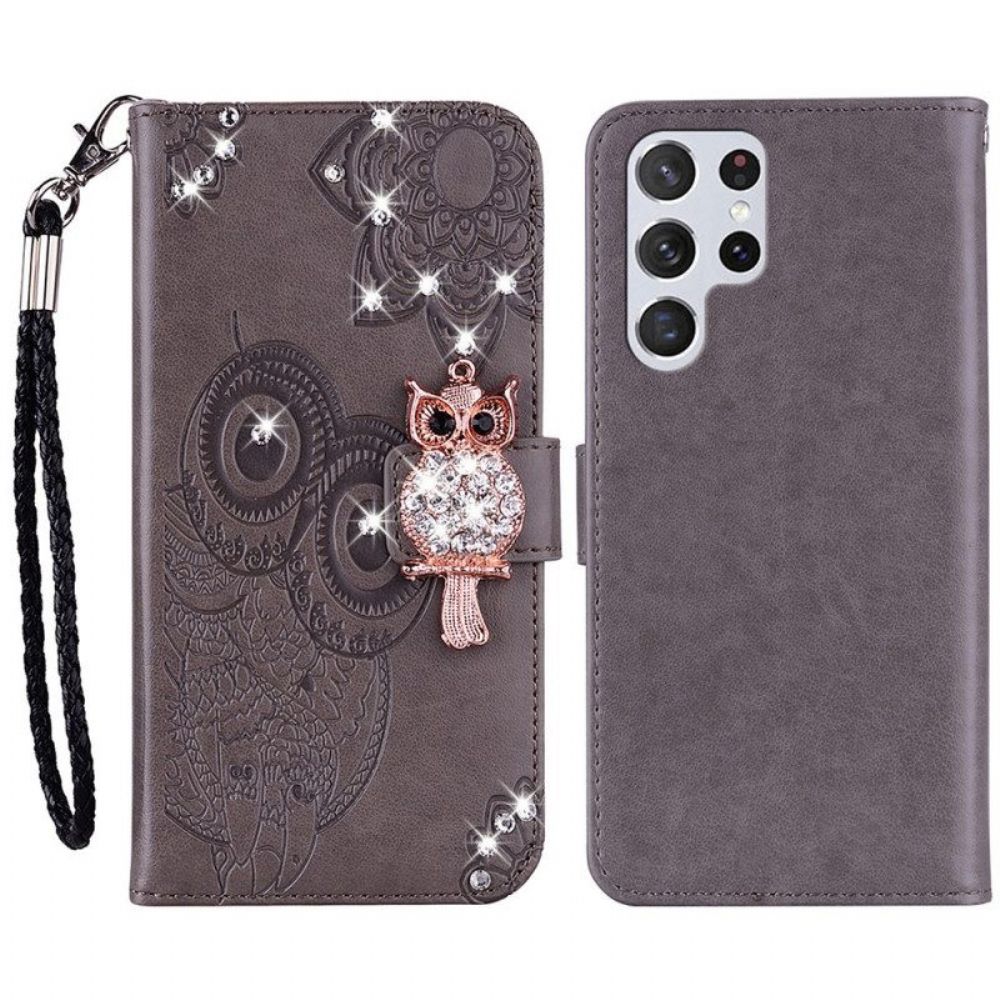 Folio-hoesje voor Samsung Galaxy S23 Ultra 5G Uil Mandala En Charme