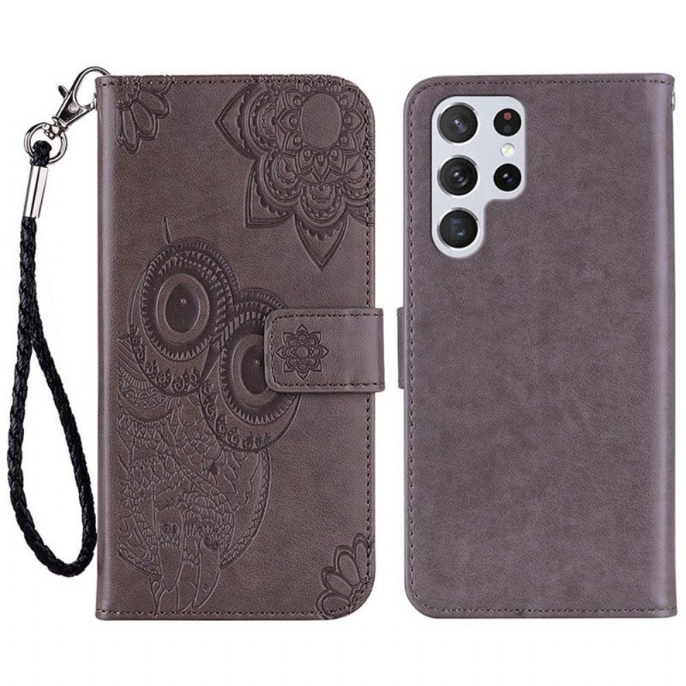 Folio-hoesje voor Samsung Galaxy S23 Ultra 5G Uil Mandala En Lanyard