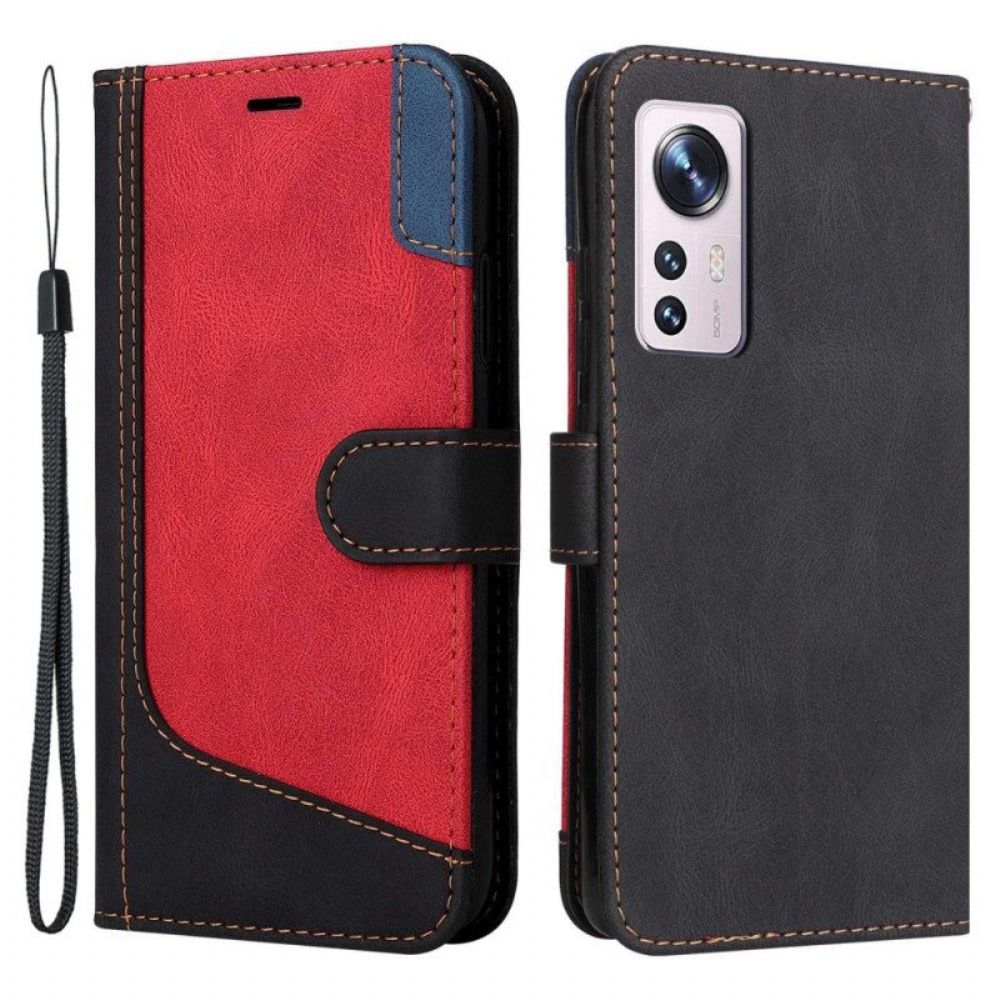 Folio-hoesje voor Xiaomi 12 / 12X Met Ketting Driekleurige Riem