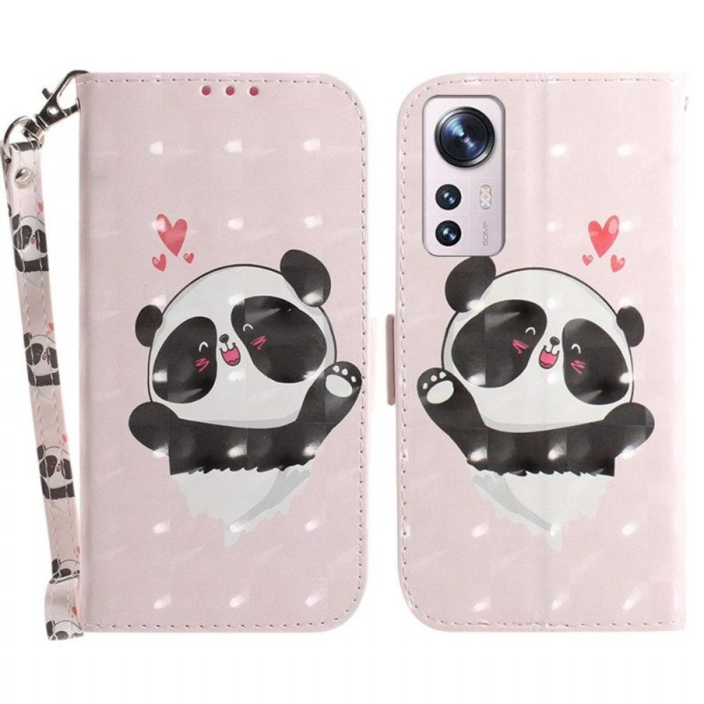 Folio-hoesje voor Xiaomi 12 / 12X Met Ketting Panda Love Met Sleutelkoord