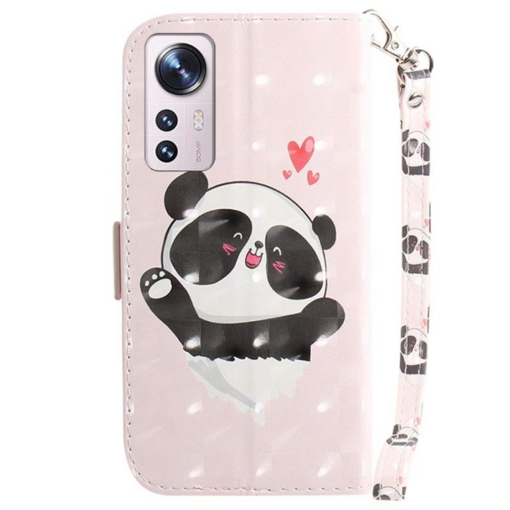 Folio-hoesje voor Xiaomi 12 / 12X Met Ketting Panda Love Met Sleutelkoord