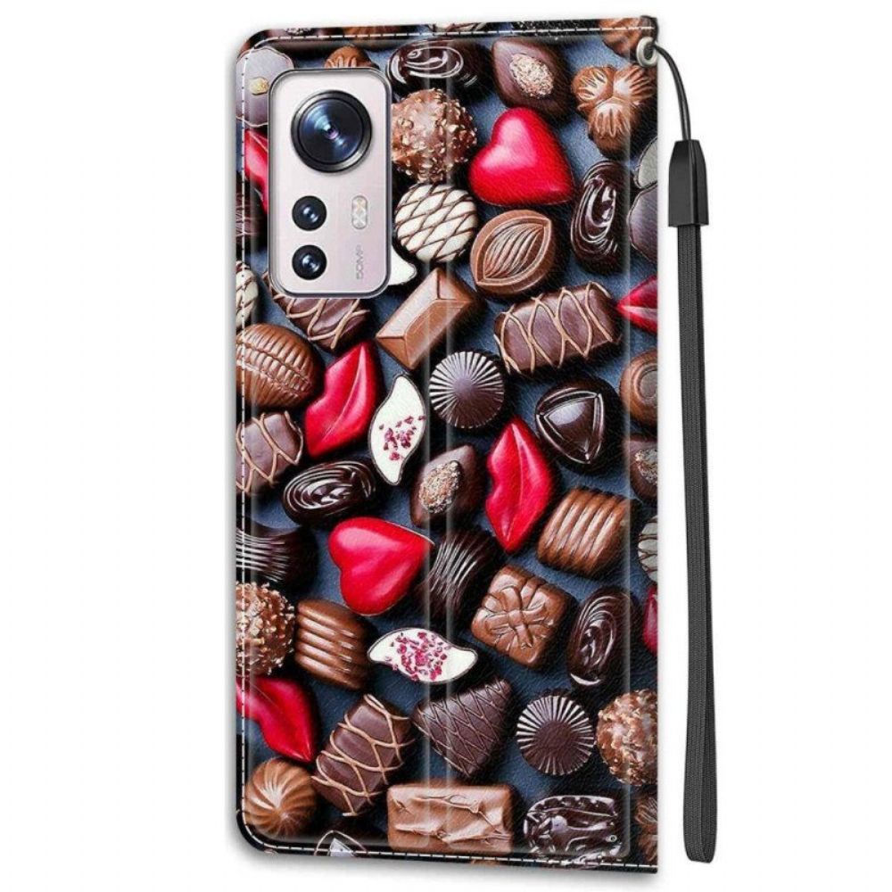 Folio-hoesje voor Xiaomi 12 / 12X Met Ketting Strip Chocolade