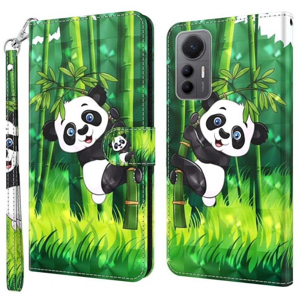 Folio-hoesje voor Xiaomi 12 Lite Met Ketting Bamboe Panda Met Lanyard