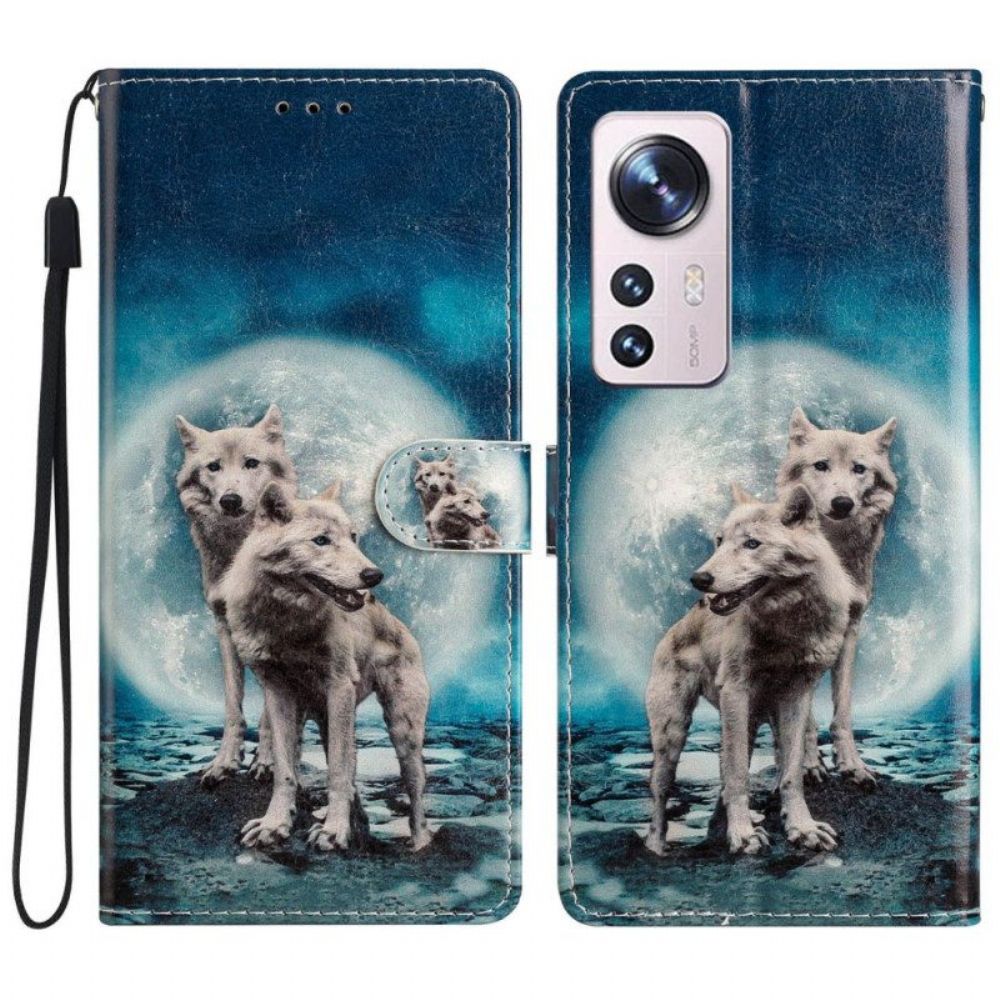 Folio-hoesje voor Xiaomi 12 Lite Met Ketting Lanyard Wolf