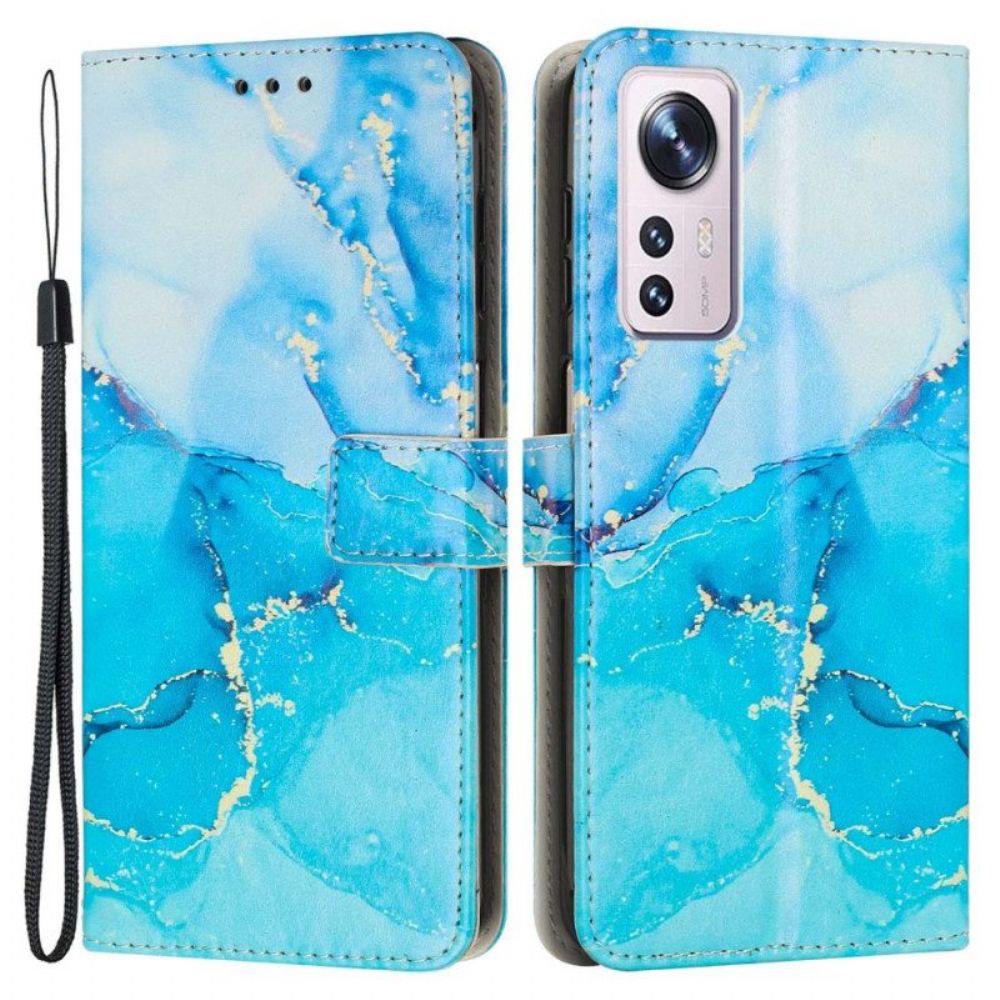 Folio-hoesje voor Xiaomi 12 Lite Met Ketting Marmer Strippen