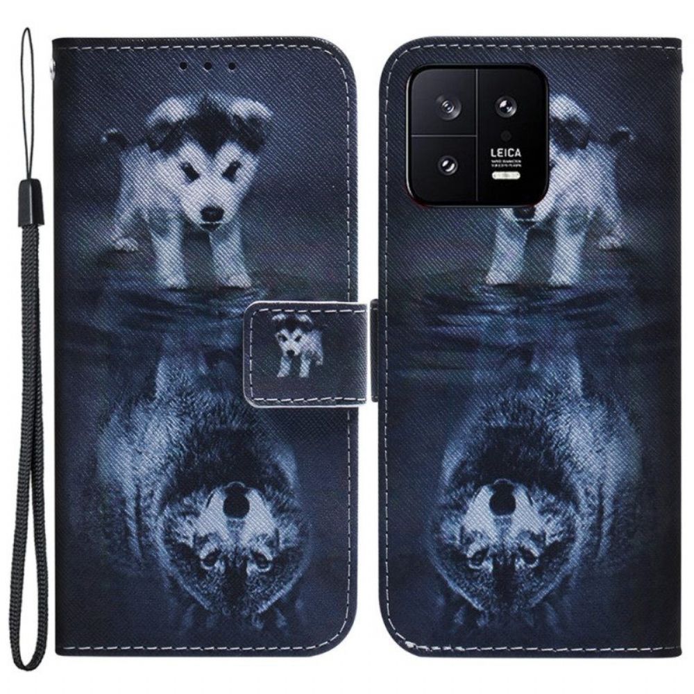 Folio-hoesje voor Xiaomi 13 Met Ketting Strappy Puppy-droom