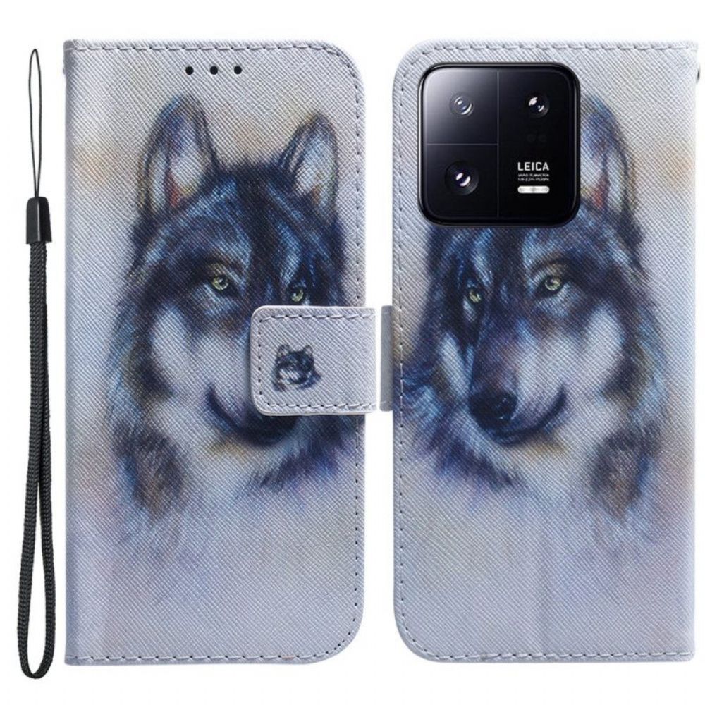 Folio-hoesje voor Xiaomi 13 Pro Met Ketting Strappy Aquarel Hond