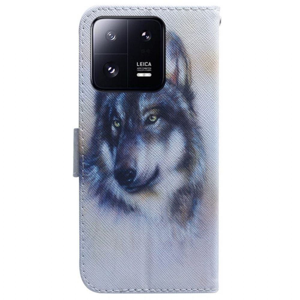 Folio-hoesje voor Xiaomi 13 Pro Met Ketting Strappy Aquarel Hond