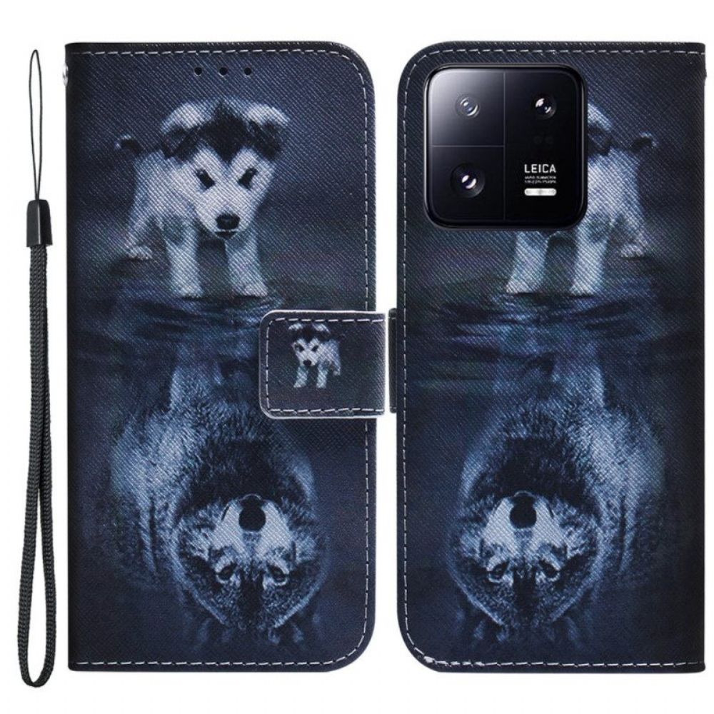 Folio-hoesje voor Xiaomi 13 Pro Met Ketting Strappy Puppy-droom