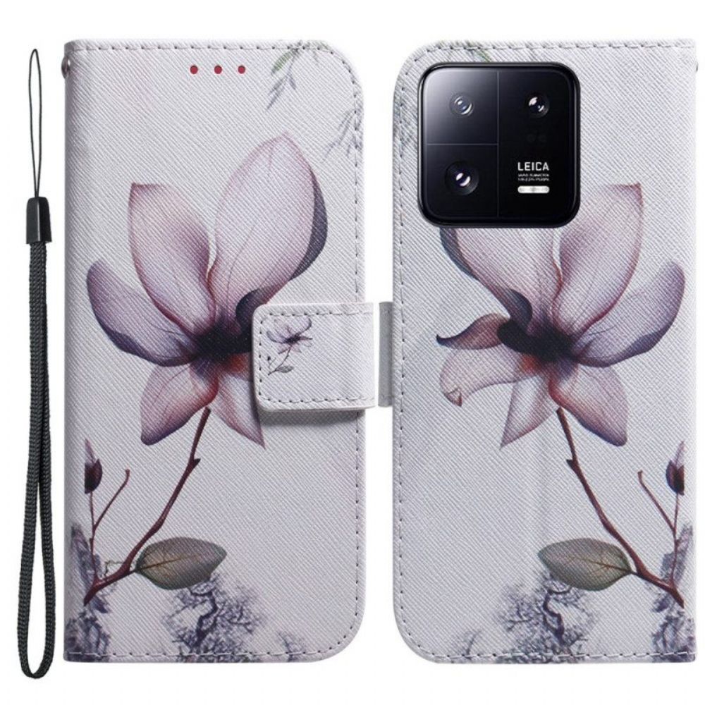 Folio-hoesje voor Xiaomi 13 Pro Met Ketting Strappy Roze Bloem