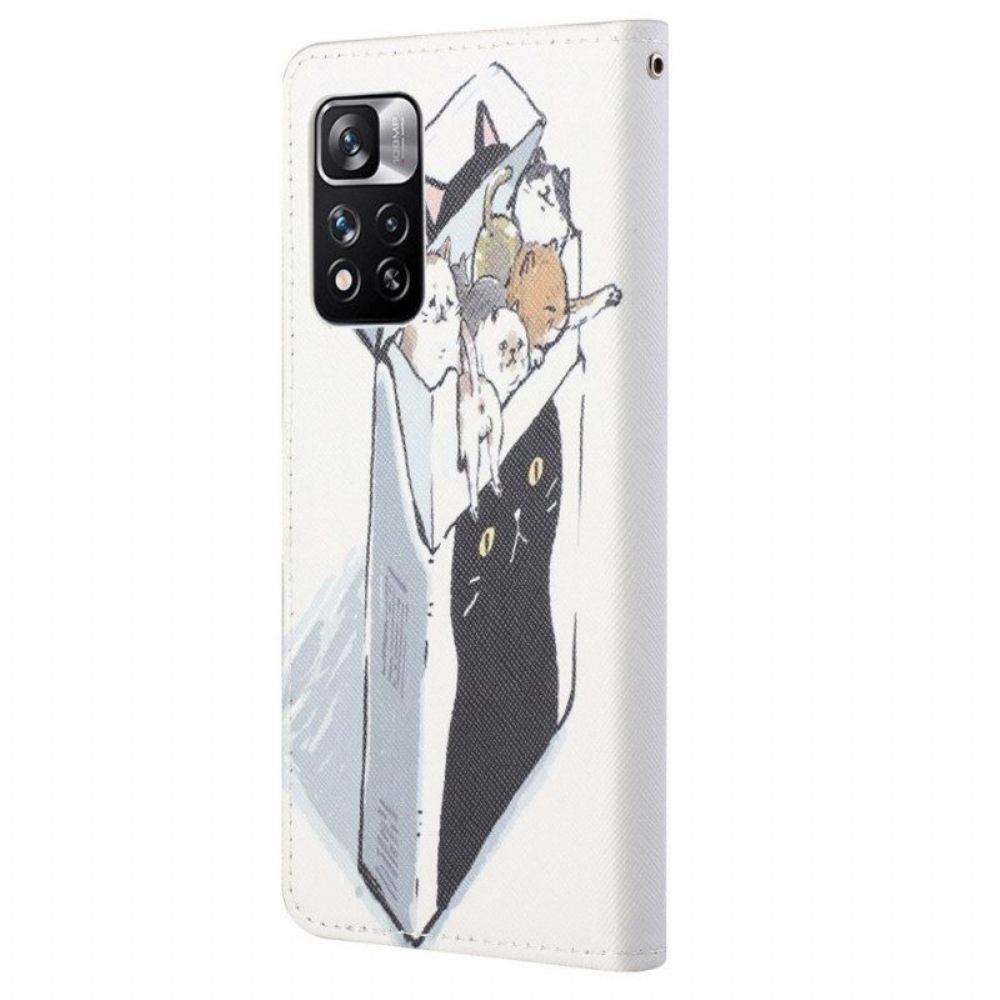 Folio-hoesje voor Xiaomi Redmi Note 11 Pro / 11 Pro 5G Met Ketting Levering Katten Met Strings