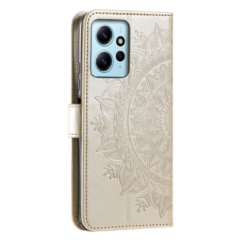 Folio-hoesje voor Xiaomi Redmi Note 12 4G Mandala Zon Met Lanyard