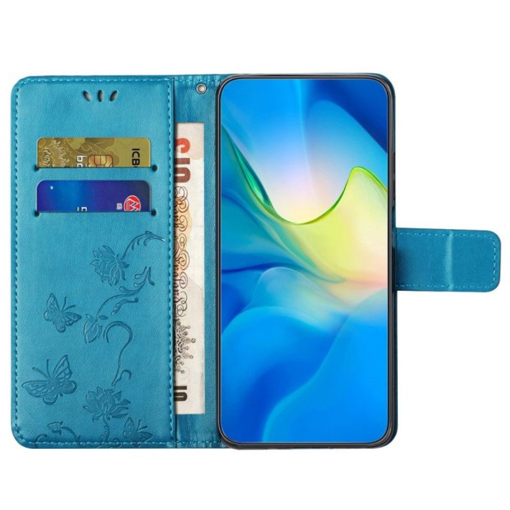 Folio-hoesje voor Xiaomi Redmi Note 12 4G Met Ketting Bloemen En Vlinders Met Riem