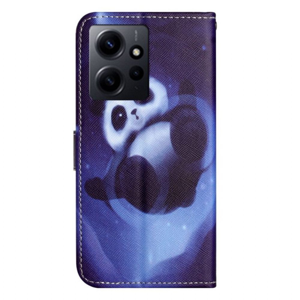 Folio-hoesje voor Xiaomi Redmi Note 12 4G Met Ketting Space Panda Met Sleutelkoord