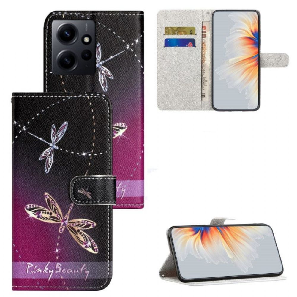 Folio-hoesje voor Xiaomi Redmi Note 12 4G Met Ketting Strappy Libellen