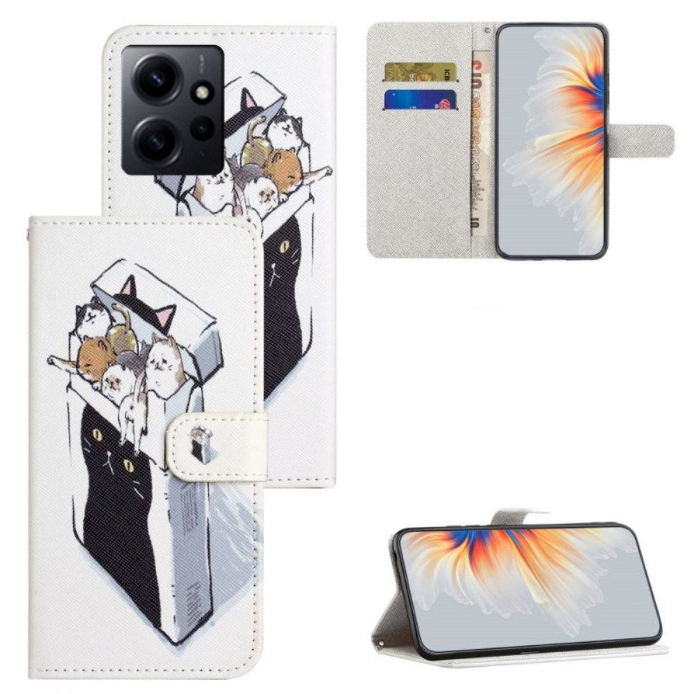 Folio-hoesje voor Xiaomi Redmi Note 12 4G Met Ketting String Katten