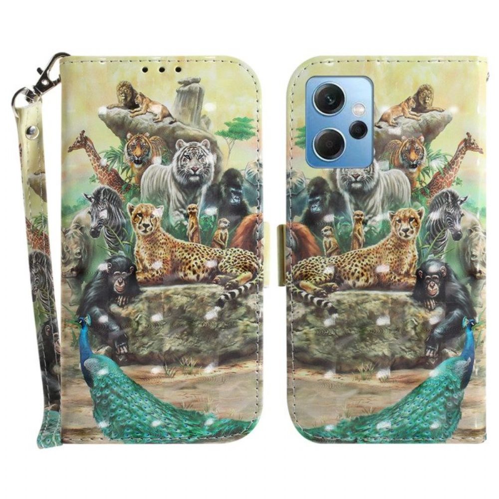 Folio-hoesje voor Xiaomi Redmi Note 12 4G Met Ketting String Safari Dieren