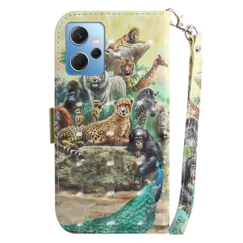 Folio-hoesje voor Xiaomi Redmi Note 12 4G Met Ketting String Safari Dieren