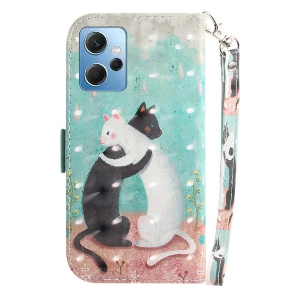 Folio-hoesje voor Xiaomi Redmi Note 12 4G Met Ketting Witte Kat Zwarte Kat Met Riem