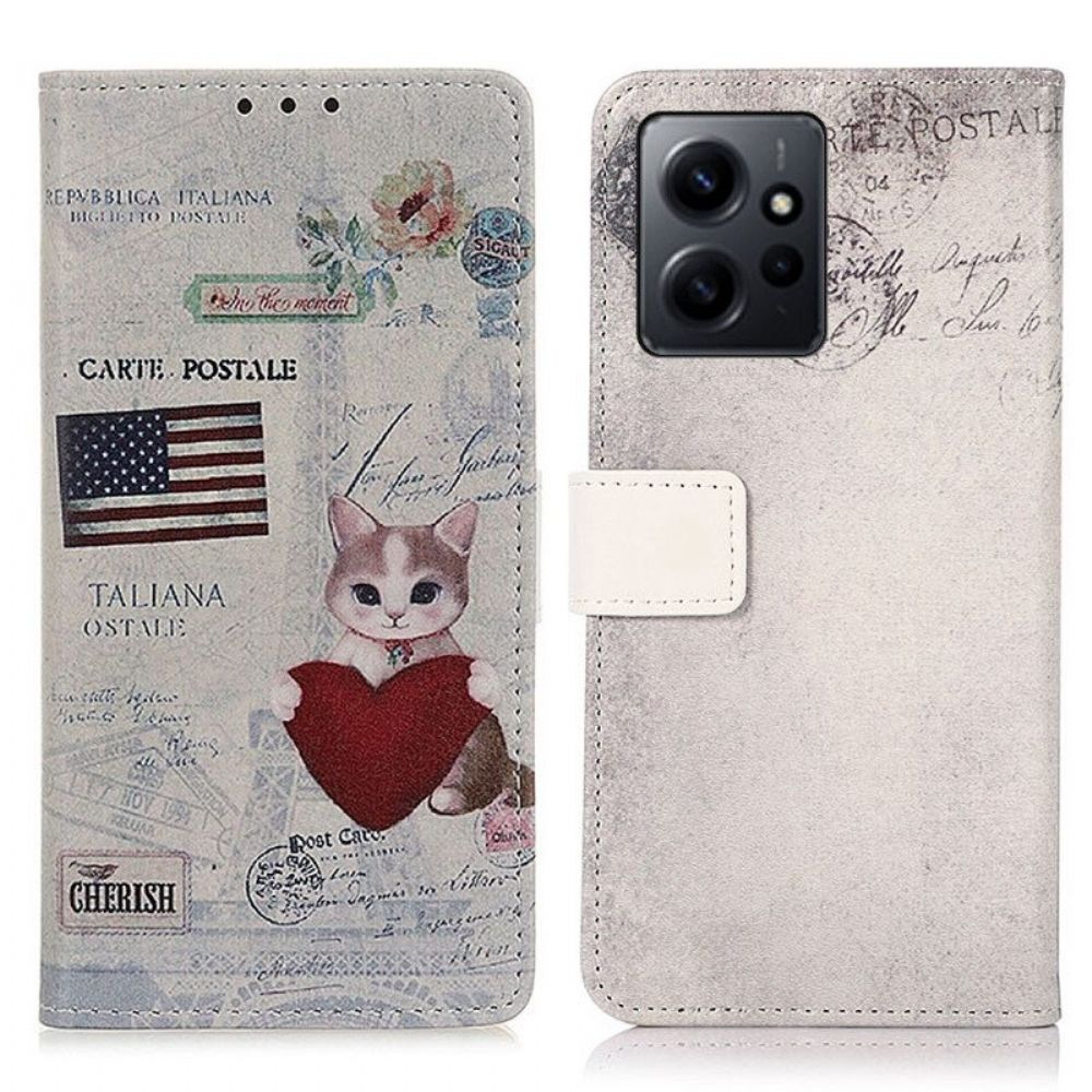 Folio-hoesje voor Xiaomi Redmi Note 12 4G Reiziger Kat