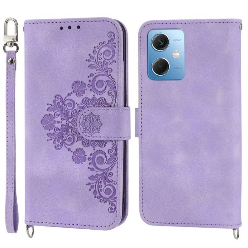 Folio-hoesje voor Xiaomi Redmi Note 12 5G Bloemen Met Riem En Schouderriem