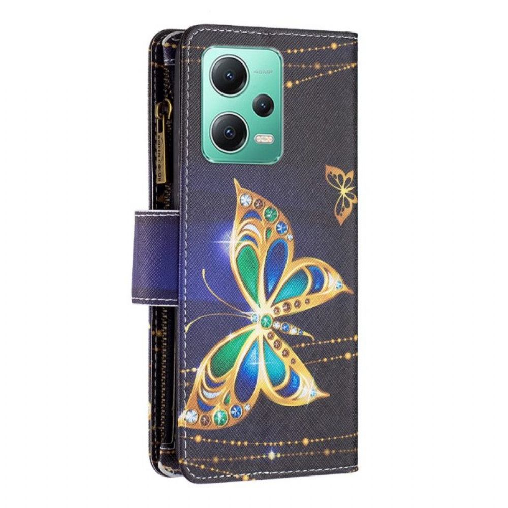 Folio-hoesje voor Xiaomi Redmi Note 12 5G Gouden Vlinders Portemonnee