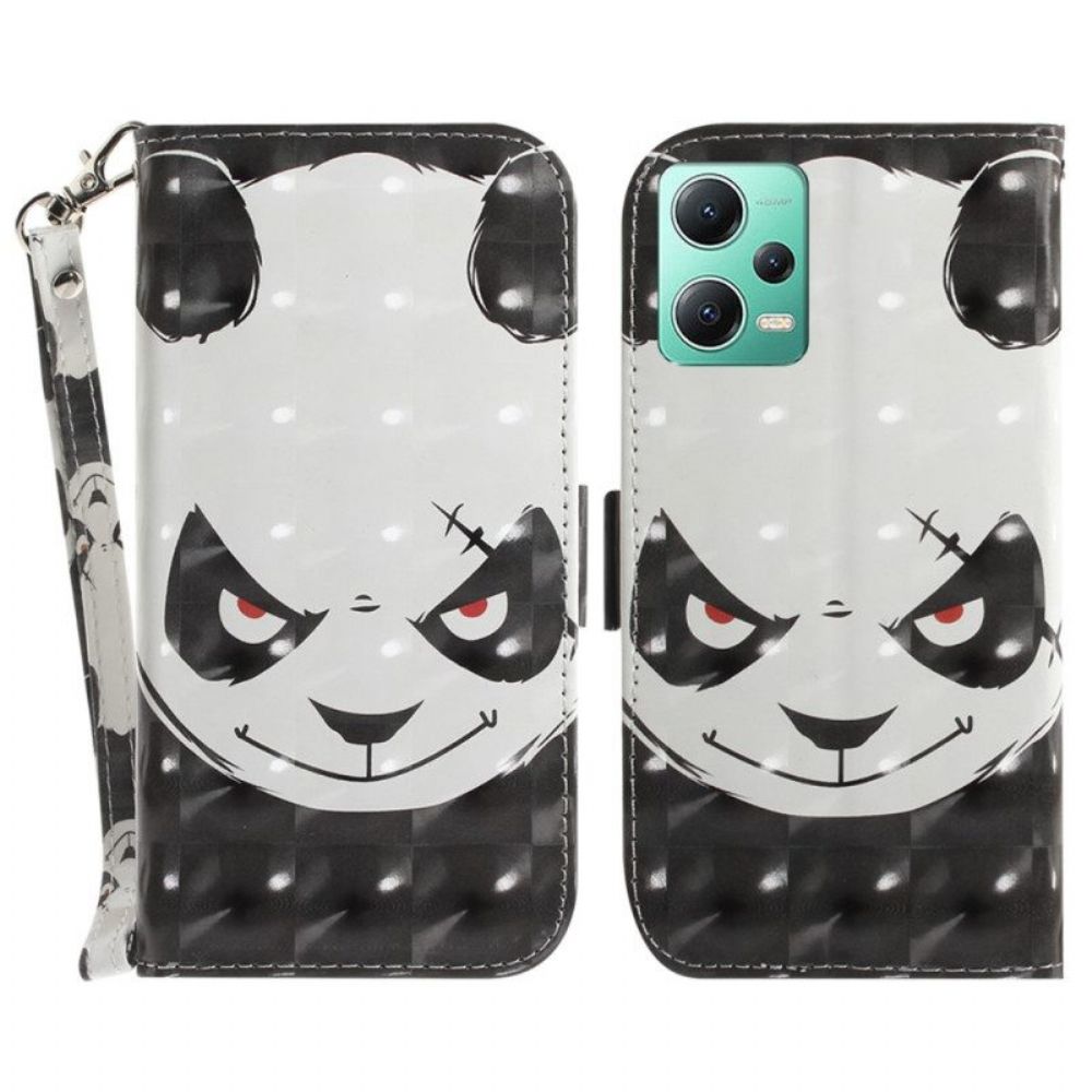 Folio-hoesje voor Xiaomi Redmi Note 12 5G Met Ketting Boze Panda Met Lanyard