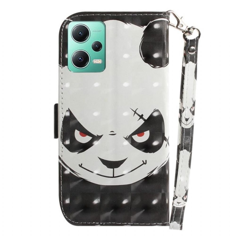 Folio-hoesje voor Xiaomi Redmi Note 12 5G Met Ketting Boze Panda Met Lanyard