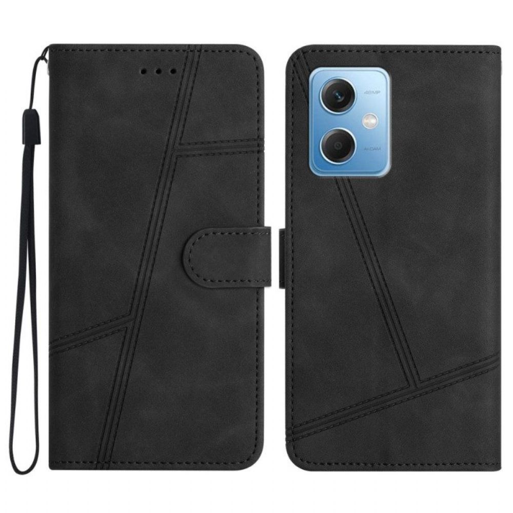 Folio-hoesje voor Xiaomi Redmi Note 12 5G Met Ketting Strappy Geometrische Lederen Stijl