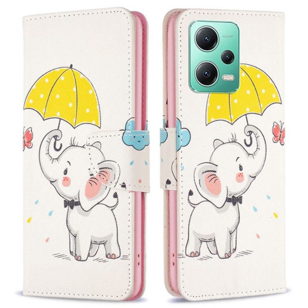 Folio-hoesje voor Xiaomi Redmi Note 12 5G Olifant In De Regen