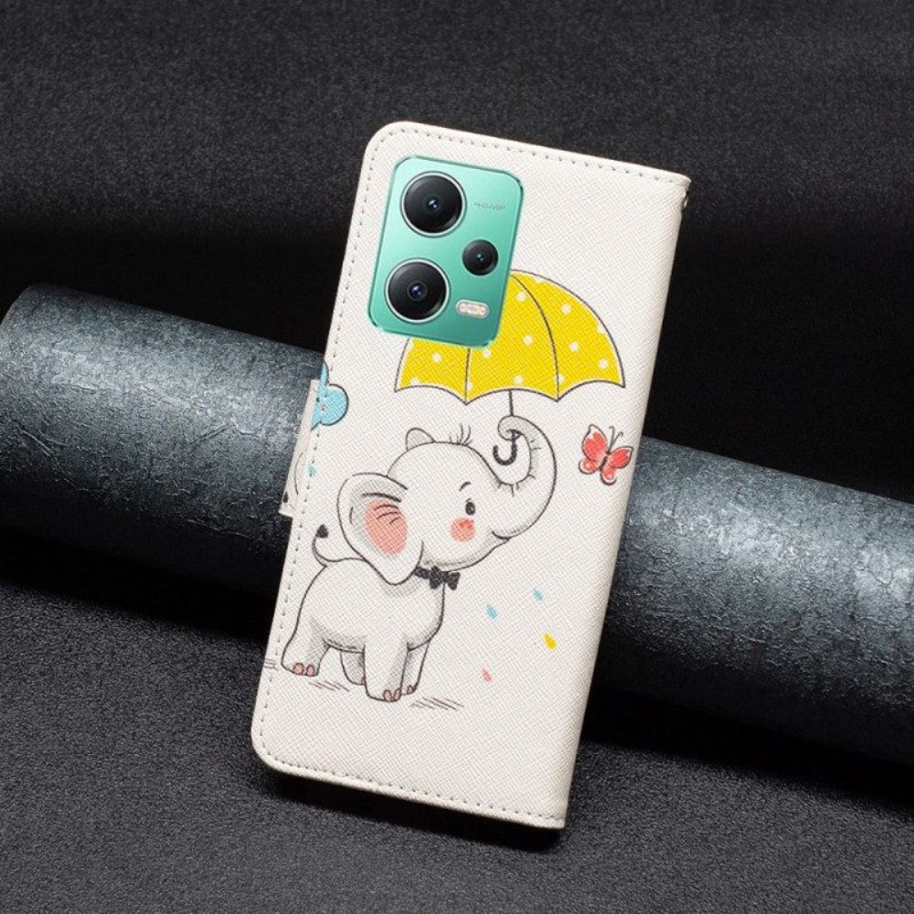 Folio-hoesje voor Xiaomi Redmi Note 12 5G Olifant In De Regen