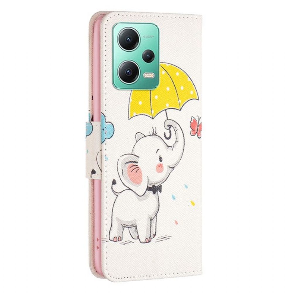 Folio-hoesje voor Xiaomi Redmi Note 12 5G Olifant In De Regen